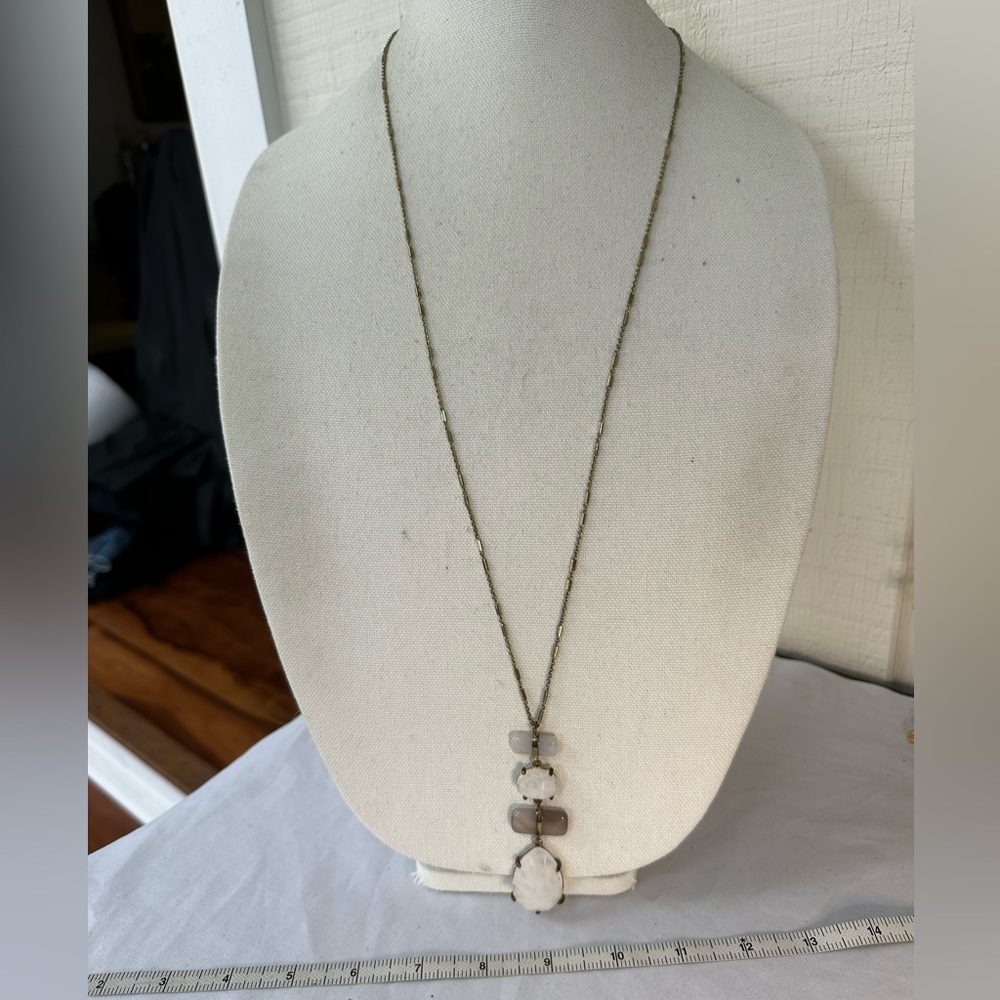 Long LOFT goldtone quartz crystal pendant necklace